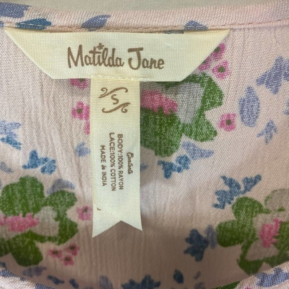 Matilda Jane Pink Floral With Lace Long Sleeve Bell Sleeve Flowy Top Siz… - Picture 10 of 12